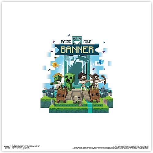 Trends International Gallery Pops Minecraft Legends - Arte de pared con texto en inglés "Raise Your Banner", versión sin marco, 12 x 12 pulgadas