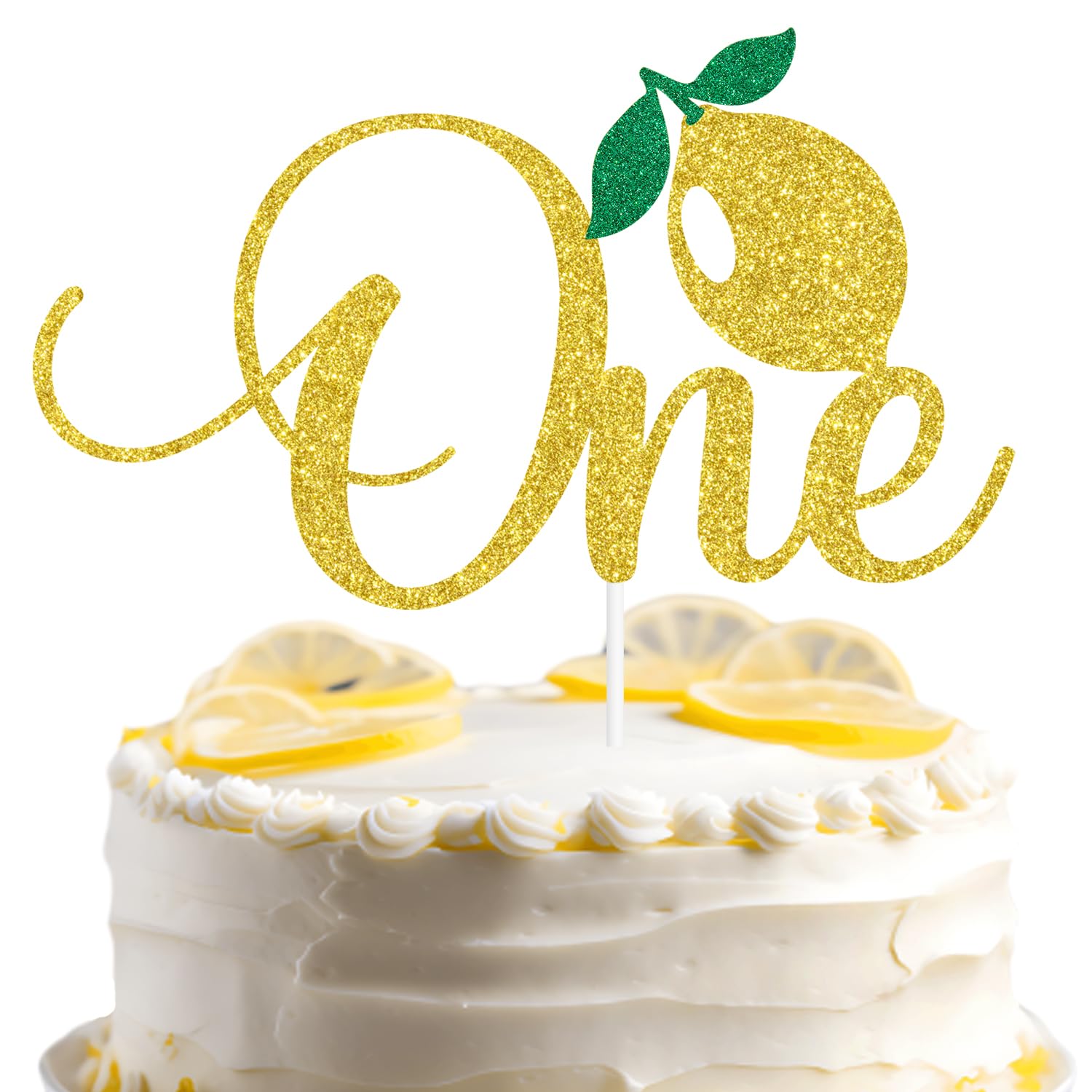 ZACHAKOGold Glitter Lemon One Cake Topper, Lemon Sweet One/A Little Lemon is on the Way, Summer Hawaiian Lemon Themed Baby's 1st Birthday Party Decorations Supplies