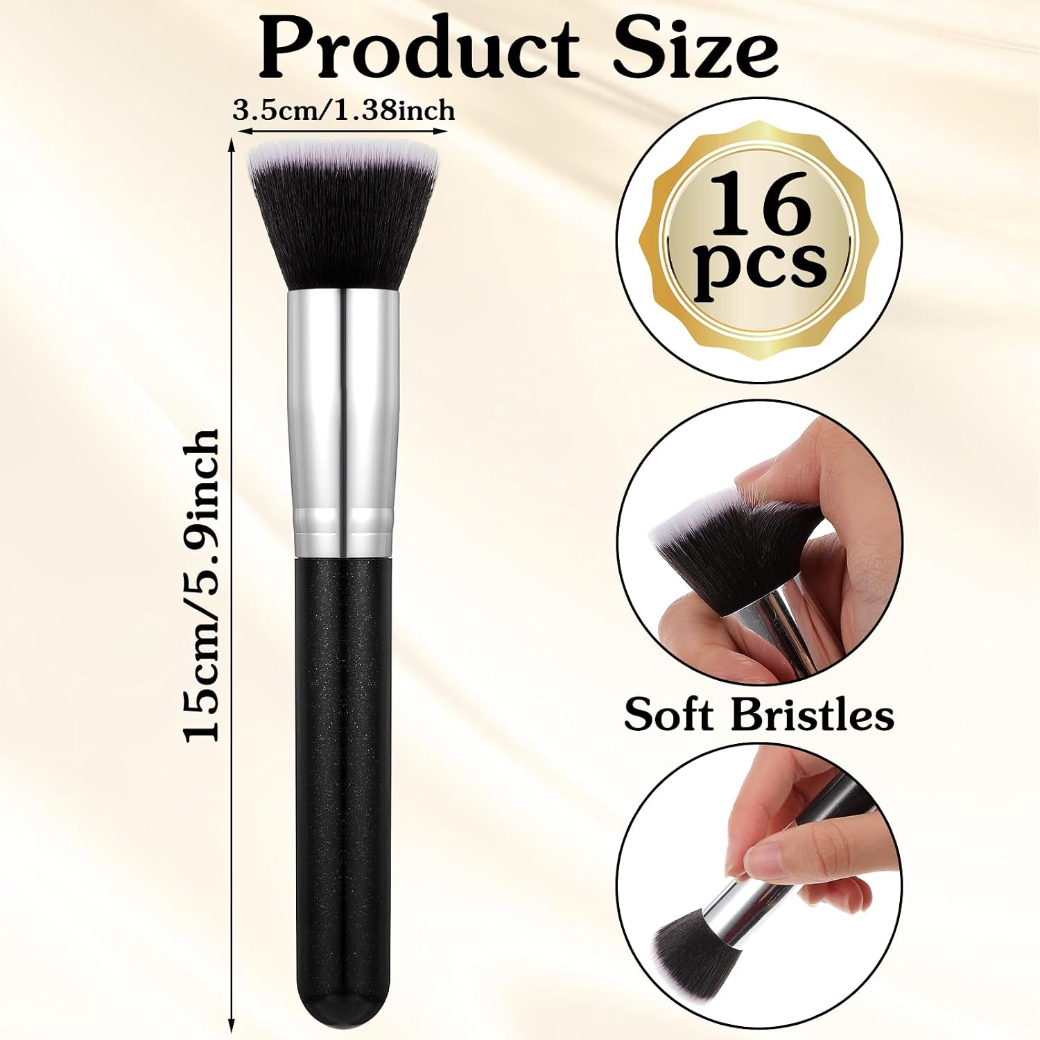 16 Pcs Flat Top Foundation Brush Face Blush Makeup Brush for Liquid, Cream, Powder, Blending, Buffing, Stippling Face Makeup Tools
