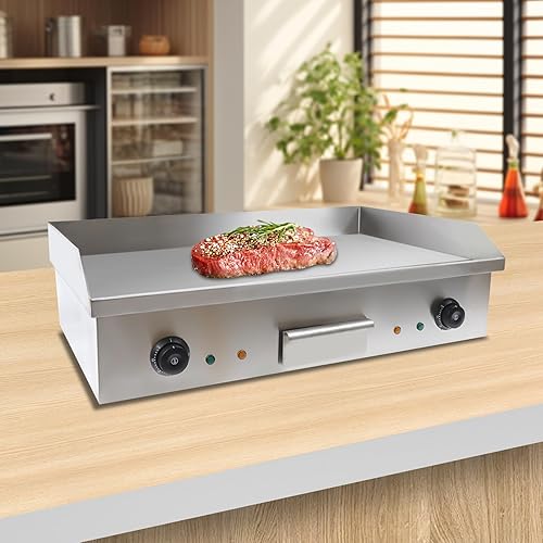 Miniatura 4 de Plancha eléctrica comercial de 29 pulgadas para encimera, parrilla de restaurante de 3000 W, parte superior plana de acero inoxidable 430, plancha