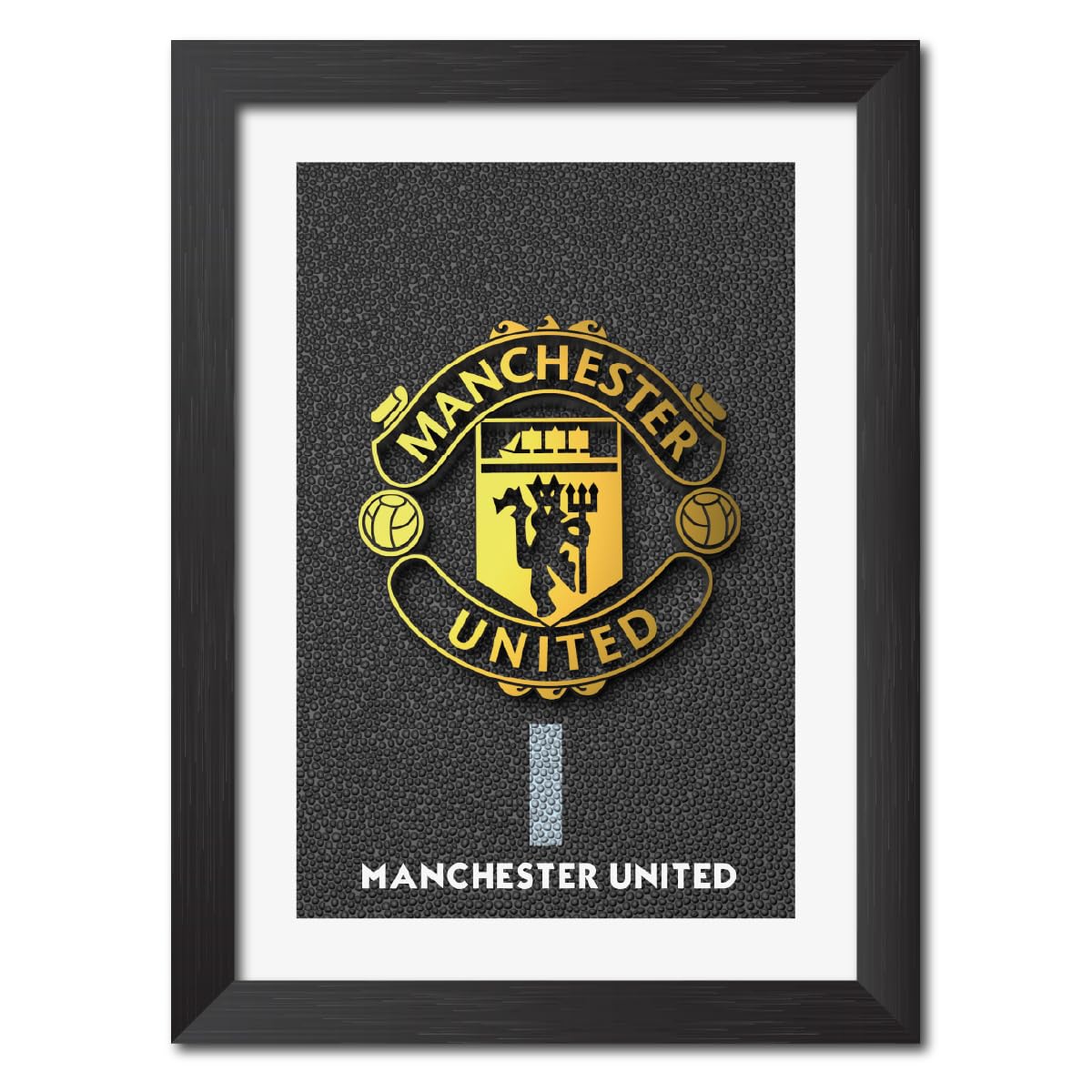 TenorArtsTenorArts Manchester United Football Club Golden Textured Logo Laminated Poster Framed Painting with Matt Finish Black Frames (12 inches x 9inches) [Redesigned with Thick Textured Frames]