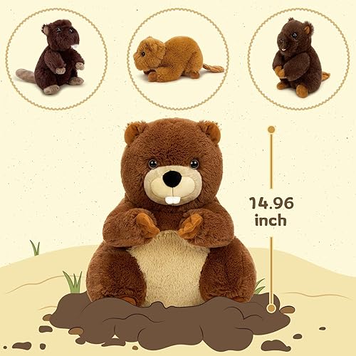 Miniatura 5 de MaoGoLan 4 animales de peluche de castor con tres bebés en el interior, regalo de felpa de castor gigante esponjoso de 17.7 pulgadas, divertidos