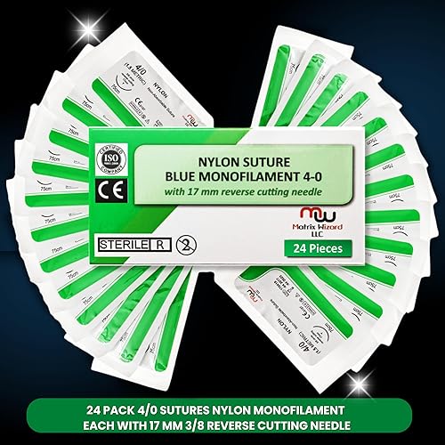 Miniatura 4 de Hilos de sutura estériles 4-0 con aguja (nailon de 24 unidades) – Demostración de supervivencia de campamento, taladro táctico militar, sutura