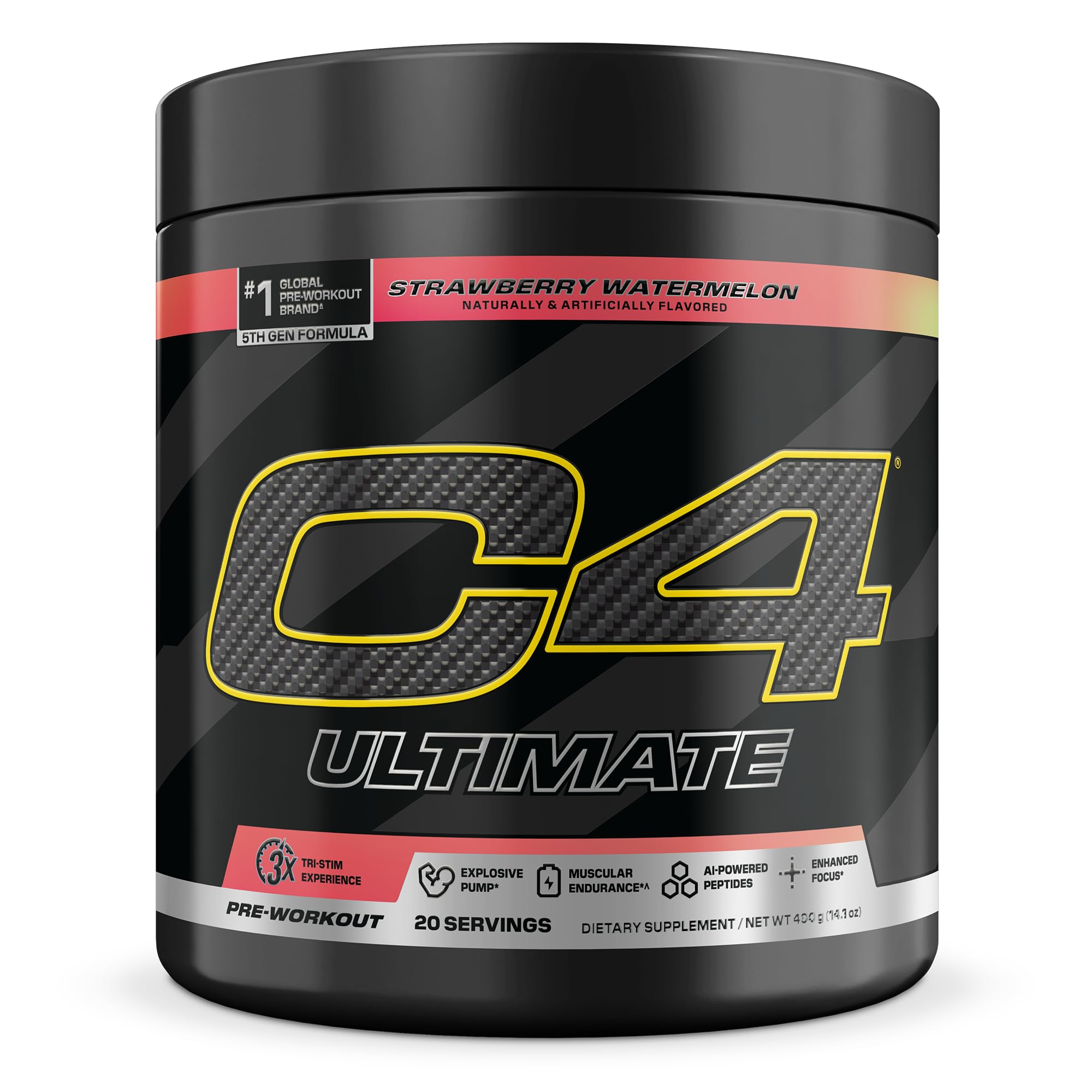 C4 Ultimate Pre-Workout, Zero Sugar, Strawberry Watermelon, 20 Servings