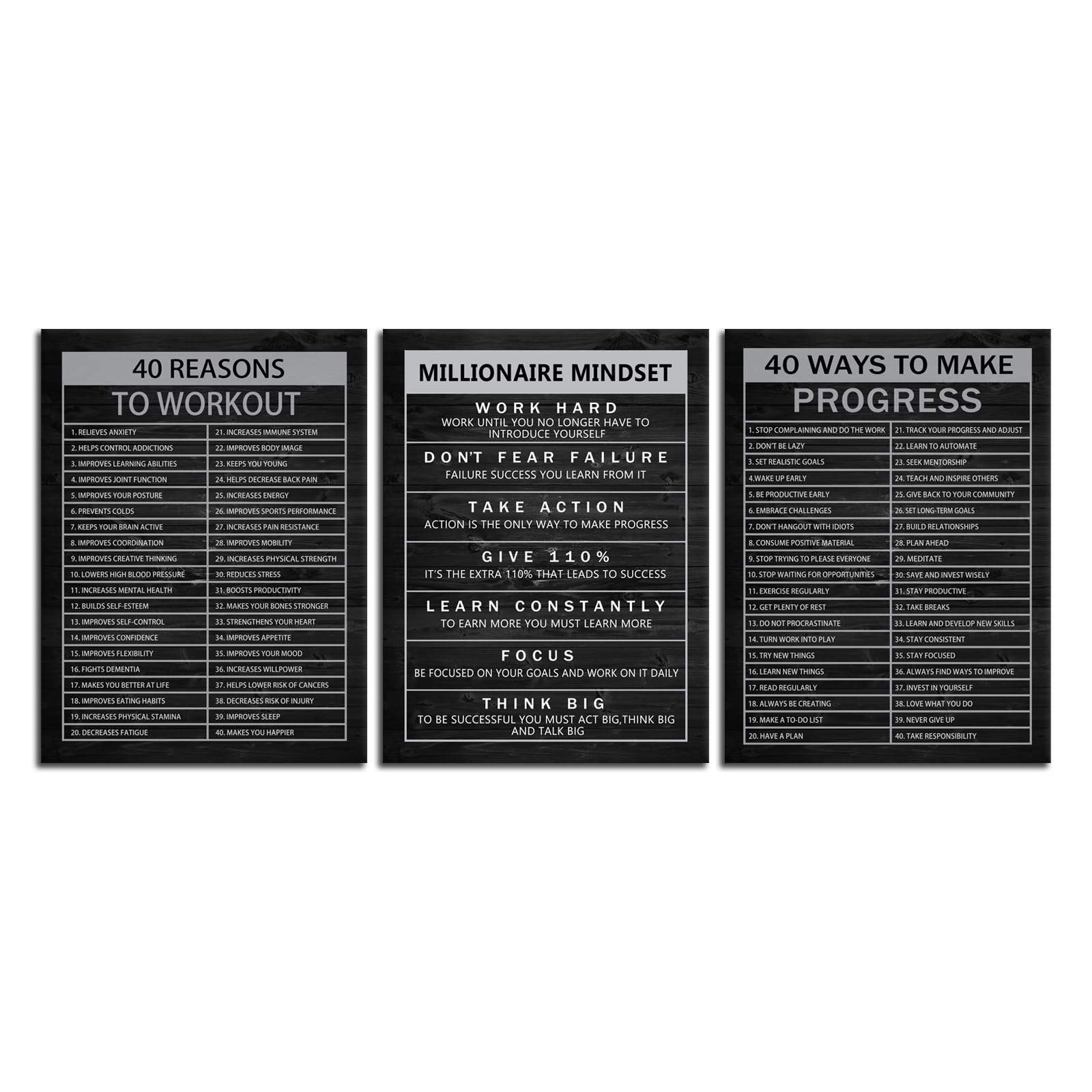 Stampa artistica da parete su tela con scritta motivazionale "Millionaire Mindset", poster motivazionale con scritta "Success 40 Reasons to Workout Citazione", decorazione da parete per ufficio e