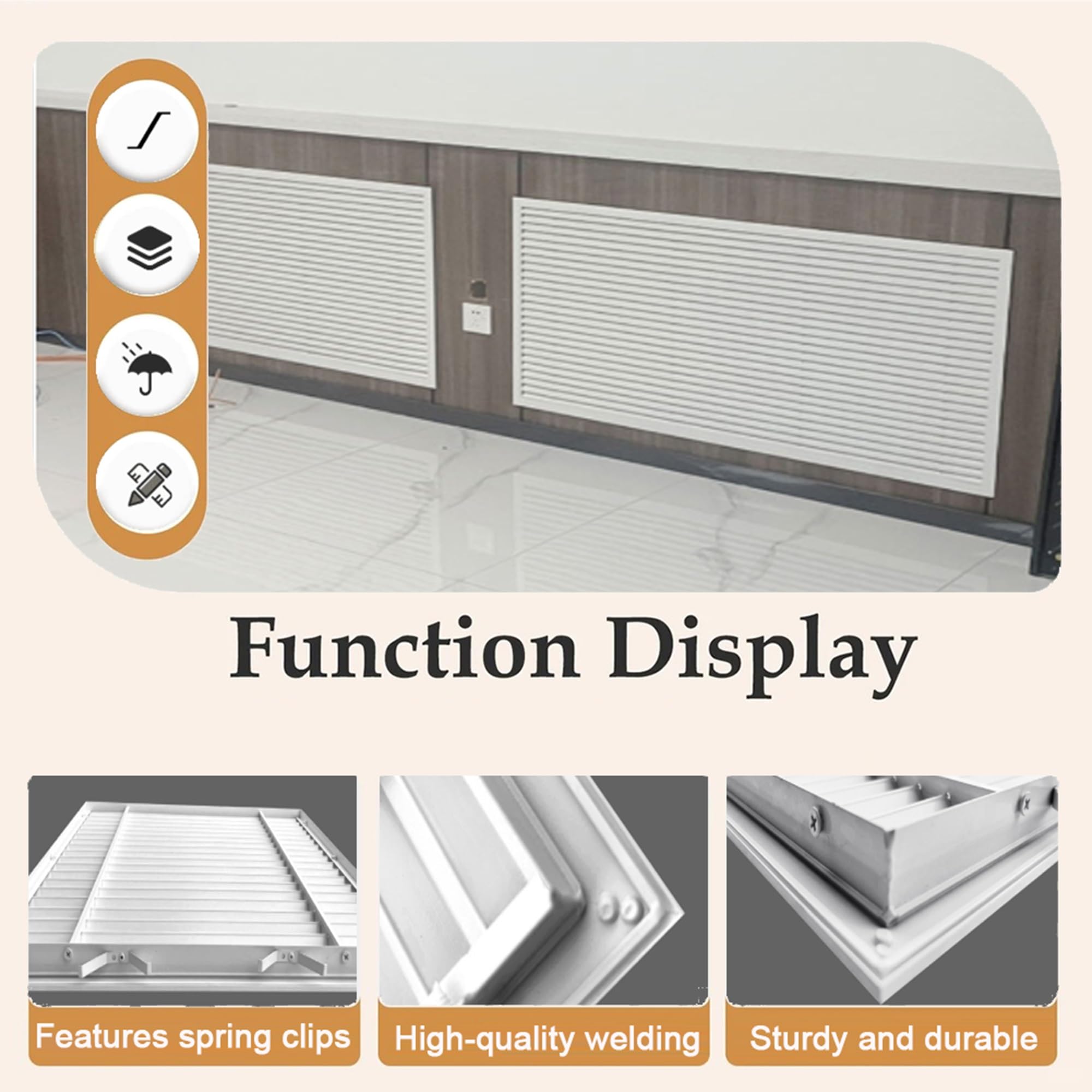 Griglia Di Ventilazione In Alluminio Con Clip A Molla | Griglia Di Ventilazione Lineare Senza Viti Per Mobili E Pareti, Per Ventilazione A Parete E A Soffitto(300x300mm)