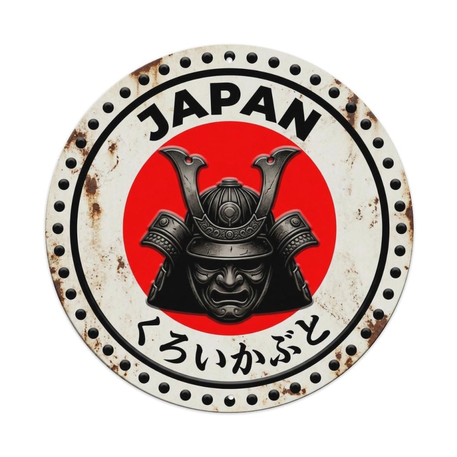 Black Helmet Japan Warrior Armor Aged Metal Tin Sign