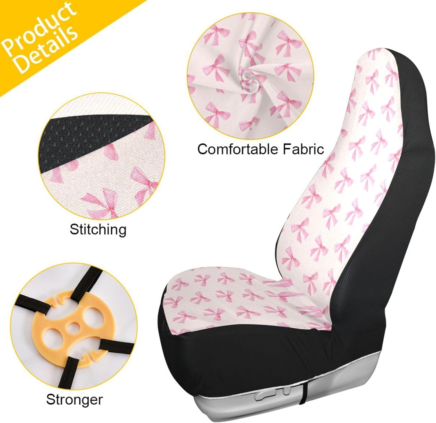 Burbuja Pink Bow Front Car Seat Cover, Breathable Car Seat Protectors Universal Fits SUV, Cars, Truck, Non-Slip, 2 Pack