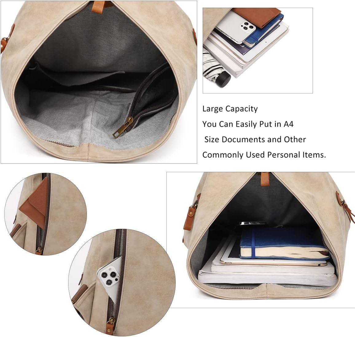 KL928 PU Leather Vintage Backpack – Large Casual Daypack Outdoor Travel Rucksack Hiking Backpacks for Men Women - Image 4