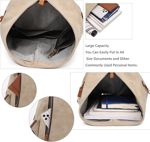 Miniatura 4 de KL928 Mochila vintage de lona Mochila grande informal para viajes al aire libre, mochila de senderismo para hombres y mujeres, caqui