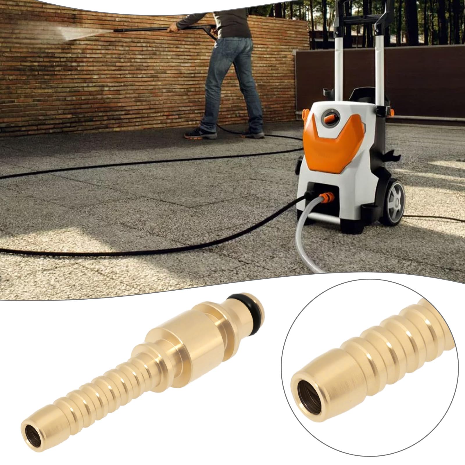 Be In Your Mind 1pc 1/4 inch Brass Pressure Washer Hose Fitting 6.5mm Quick Fit Male Pressure Washer Adapter with Crimping Ferrule Compatible with Stihl Pressure Washer - Image 3