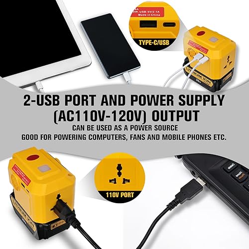 Miniatura 8 de 200W para inversor de corriente Dewalt, para cargador adaptador de batería DeWalt 20V, con salida de CA de 110 V y puerto USB, puerto tipo C y