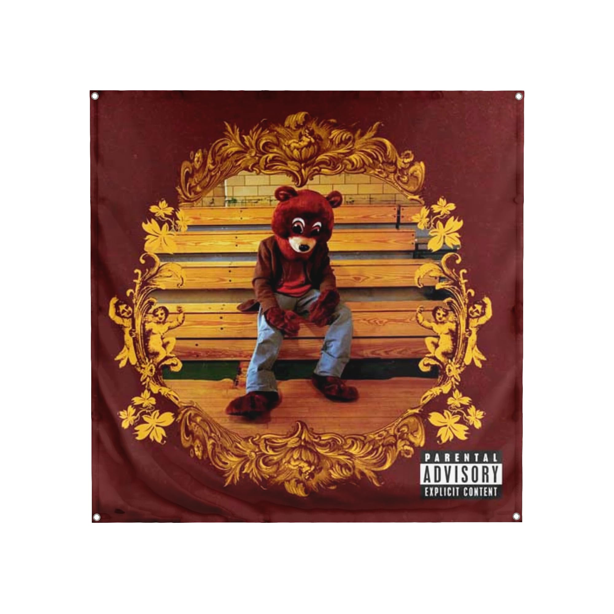 Banger - Kanye West - The College Dropout Iconic Rap Rapper Album Cover Art Tapestry Flag Banner Motivational Inspirational Bed Room Funny Office Gym Wall College Dorm Decor Design on a 3.5 X 3.5 Feet