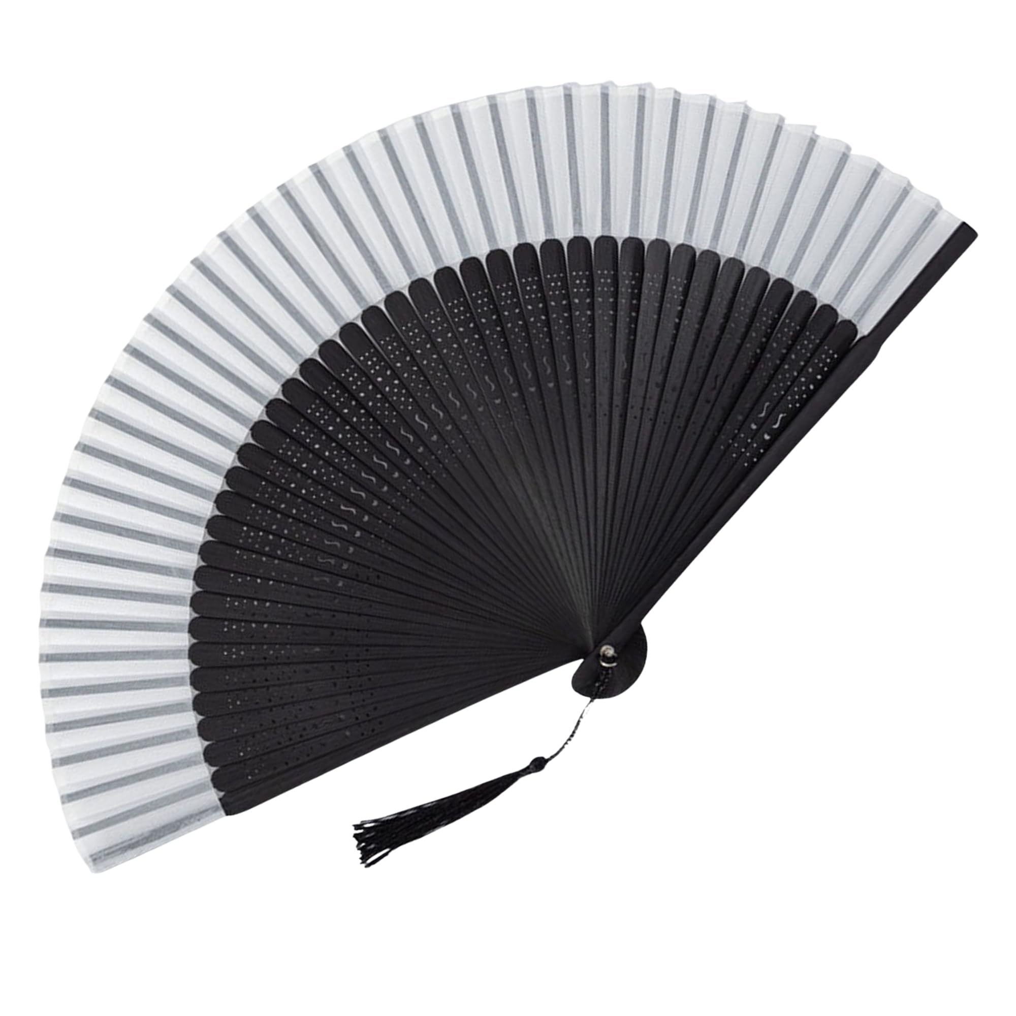 GFM® Handheld Folding Hand Fan for Summer, Wedding-Black White-(GG-FLSLK-F38A-17-KLSFD)