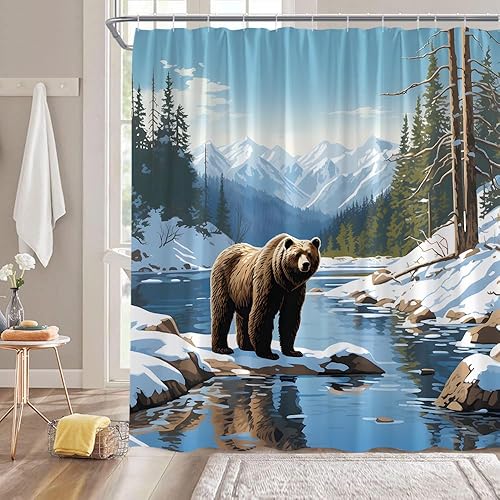 Miniatura 5 de Cortina de ducha de bosque de invierno, ciervo, alce, rústico, bosque de pinos, animales salvajes, nieve, naturaleza, paisaje, Navidad, vacaciones,