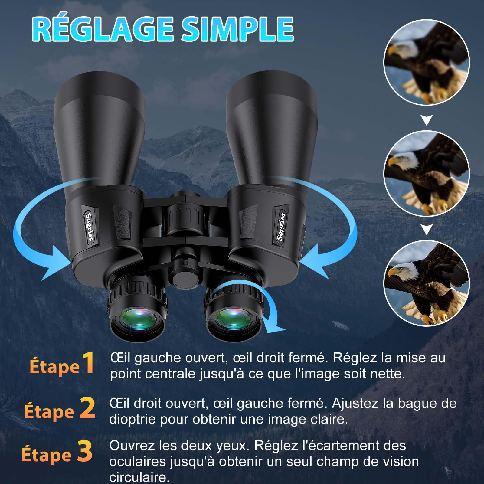 Jumelles compactes 20 x 60 pour Adultes, Haute Puissance, étanches et antibuée pour Observation des Oiseaux avec Vision en Faible luminosité, Chasse, Voyage, Sac de Transport Inclus