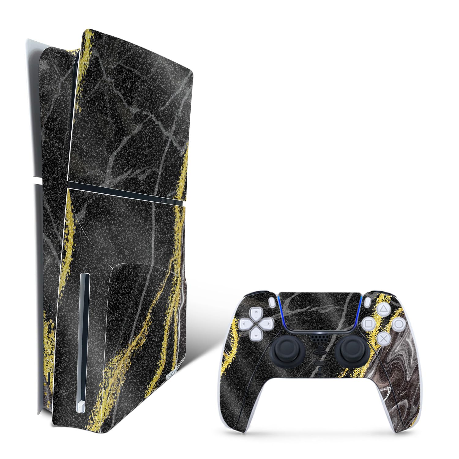 MightySkins Glossy Glitter Skin Compatible with Playstation 5 Slim Disk Edition Bundle - Black Marble Glitter | Protective, Durable High-Gloss Glitter Finish | Easy to Apply | Made in The USA