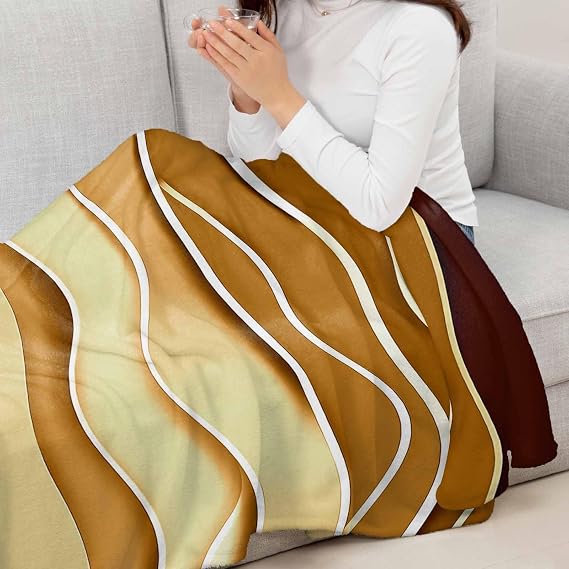 Flannel Fleece Blanket 30 x 40, Coastal Yellow Microfiber Cozy Soft Throws for Women, Ombre Ocean Wave Stripes Brown Beach Sand Lightweight Throw Blankets for Couch, Sofa, Bed, Living Room, Bedroom
