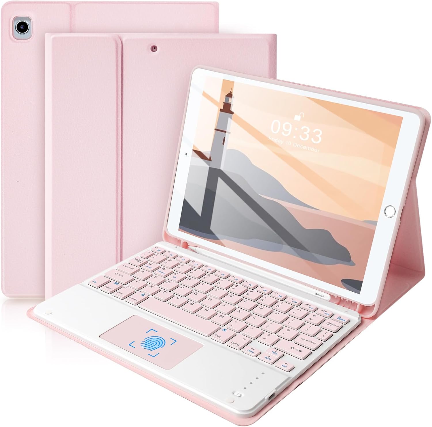 SOPPY Bluetooth Keyboard Case with Touchpad for iPad 9th Gen 2021, 8th Gen 2020, 7th Gen 2019 10.2", Air 3 & Pro 10.5", Detachable Wireless Keyboard, Slim Protective Cover, Rechargeable, Pink