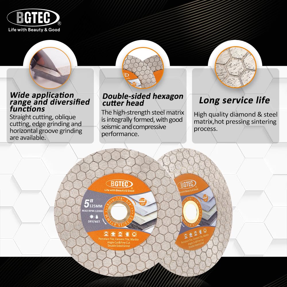 BGTEC Disque Diamant Carrelage 125mm avec Alésage 22,23mm | Double Face pour Carreaux de Céramique, Porcelaine, Marbre, Pierre Artificielle