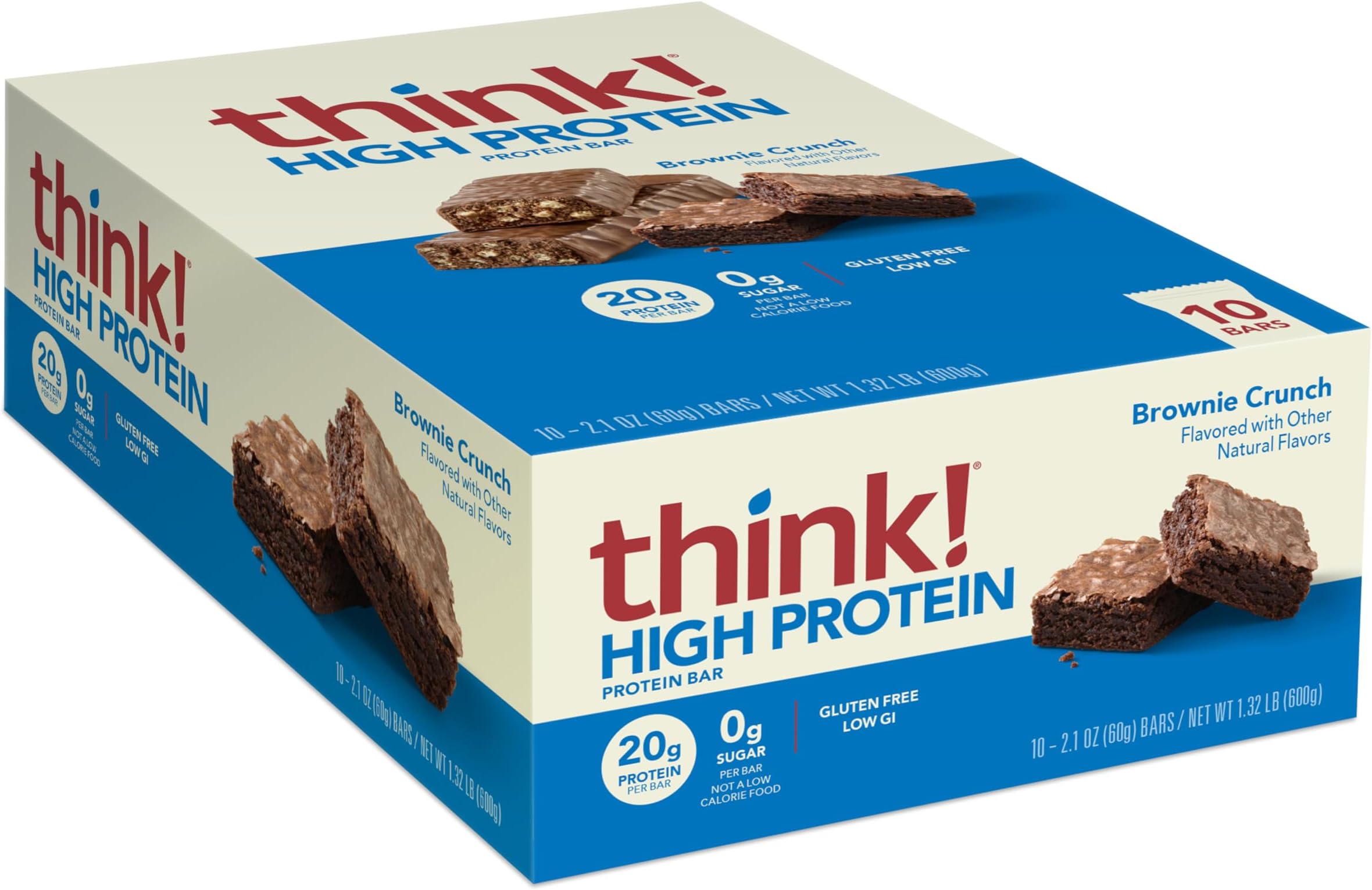 Protein Bars, High Protein Snacks, Gluten Free, Sugar Free Energy Bar with Whey Protein Isolate, Brownie Crunch, Nutrition Bars without Artificial Sweeteners, 2.1 Oz (10 Count)