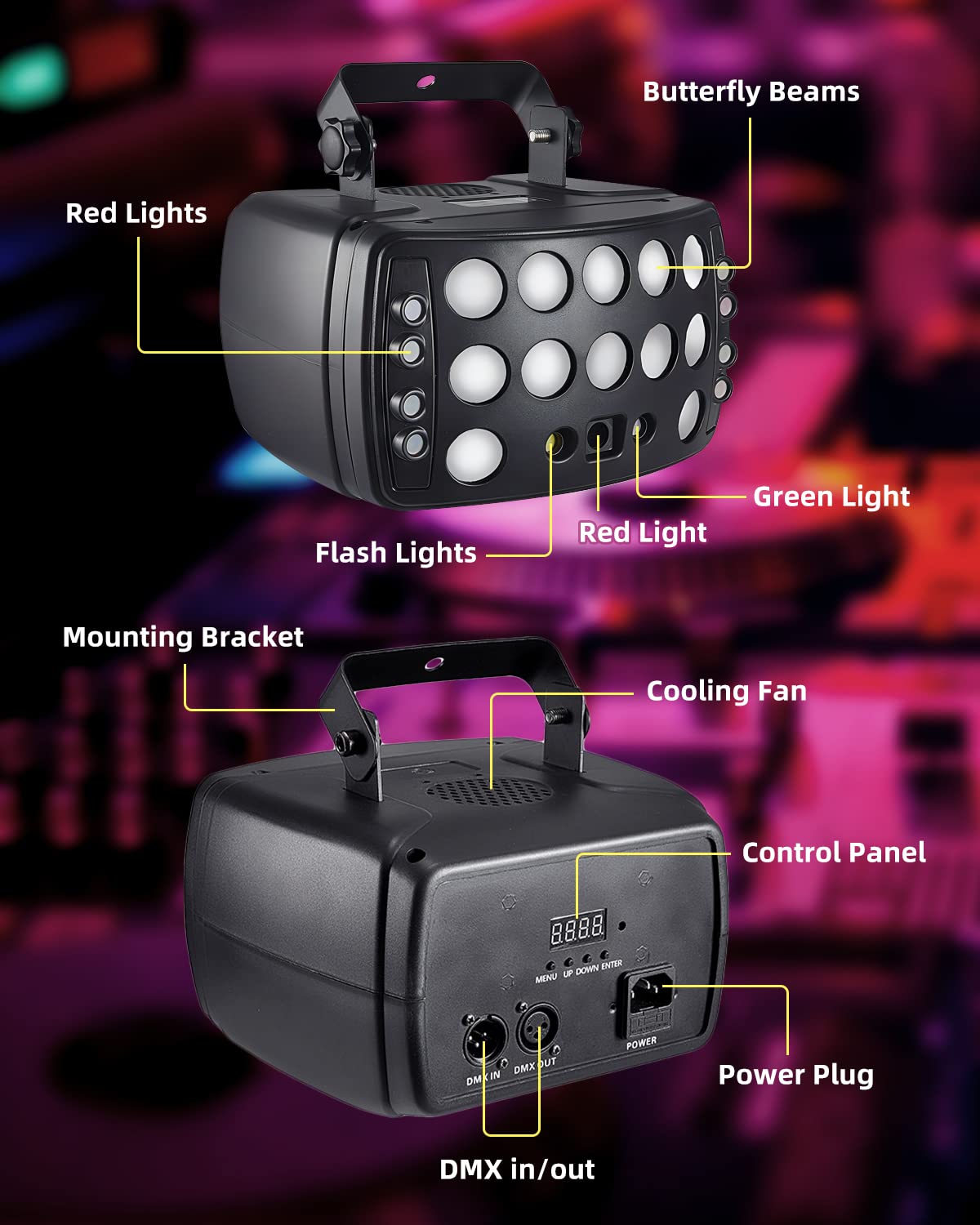Eagou Diary jeux de lumière pour soiree, RGBW LED jeu de lumière 4 en 1 avec plusieurs modes de travail, 50W lampe disco, gradation ultra lisse pour fête disco DJ maison bar