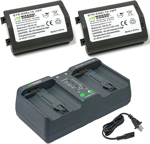 Wasabi Power Batería (paquete de 2) y cargador dual para Nikon EN-EL18, EN-EL18a, EN-EL18b, EN-EL18c y Nikon D4, D4S, D5, D6, D850 (con