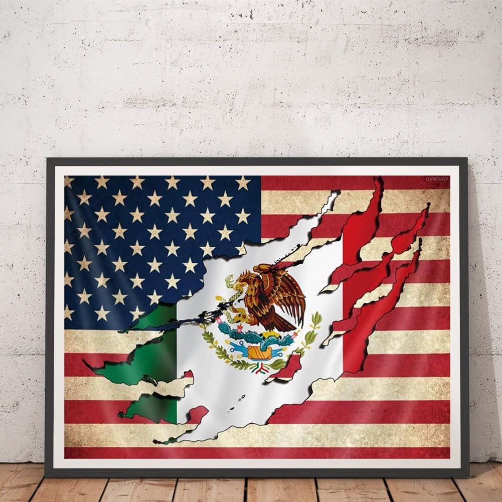 DVWIVGY Diamond Painting Kit for Adults Mexico American Flag Decorative Kits Gem Art Wall Home Decor 12x16 inch