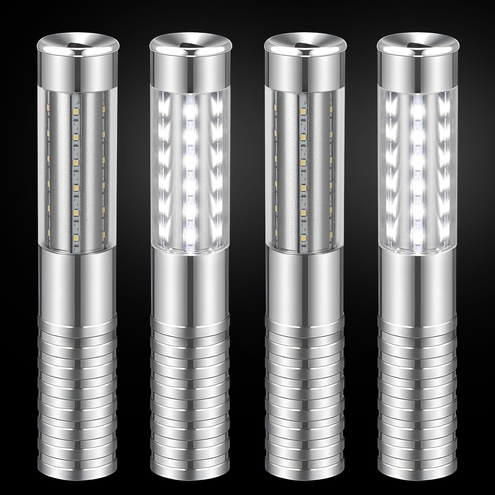 Luce di servizio della bottiglia stroboscopica del LED ricaricabile della luce bianca d'argento | 4 bastoncini di champagne riutilizzabili, per palcoscenico, discoteca, feste, eventi, bar, attività all'aperto