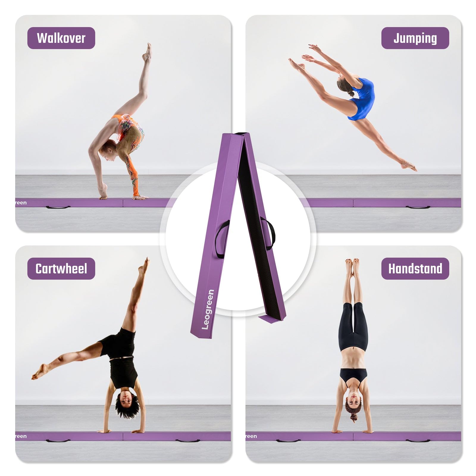 Leogreen Poutre Gymnastique Pliable 240/270cm Cuir de PU Poutre d'équilibre Equipement d'entraînement de Gymnastique avec Fond Antidérapant pour Enfants, Débutants et Gymnastes Professionnels