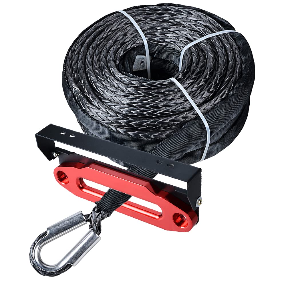 amopacorp 95 feet x 3/8 inch Gray Synthetic Winch Rope Rock Heat Guard with 10