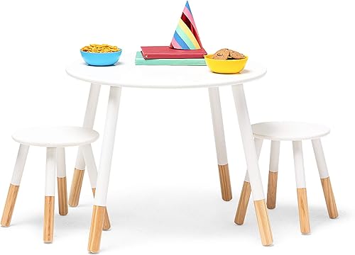 Wildkin Kids Scandi - Juego de mesa y silla para niños, mesa moderna para niños pequeños con 2 taburetes, patas de madera maciza, para el hogar,