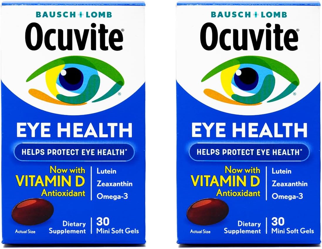Ocuvite Eye Health Supplement with Vitamin D, Mini Softgels, 30 Count (Pack of 2)
