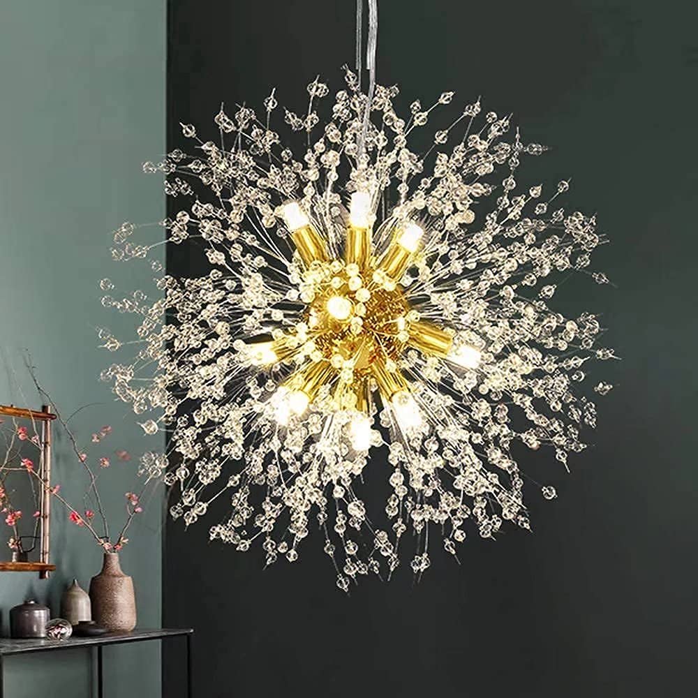 KXEcoLife Dandelion Crystal Chandelier,12-Light Firework Chandeliers Ceiling Light, Modern Sputnik Pendant Light Fixtures for Dining Room Bedroom Kitchen Island Living