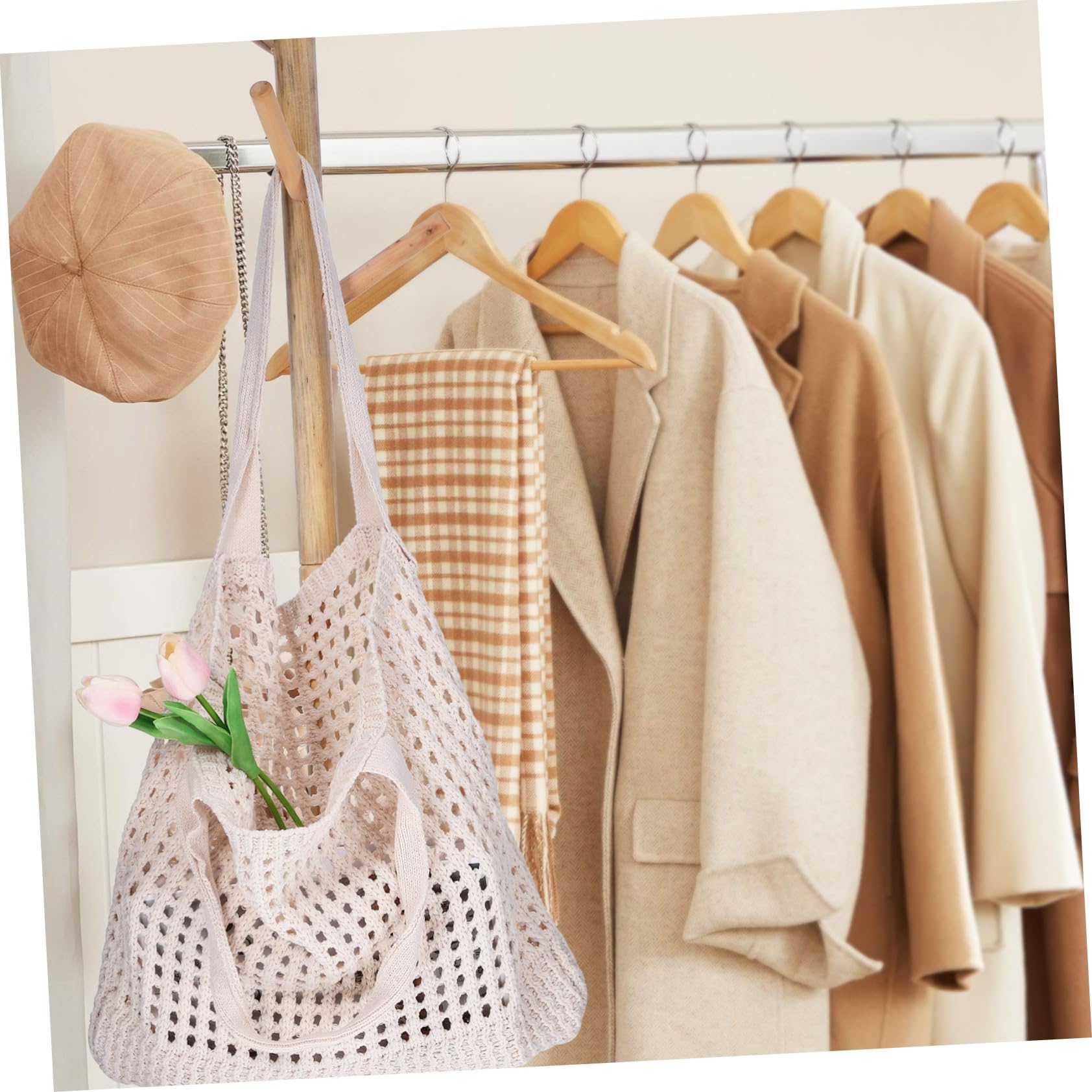 LIFKOME Borsa da Spiaggia Intrecciata in Fibra di Poliestere Borsa Tracolla Estiva Tote Bag Boho per Shopping e Vacanze