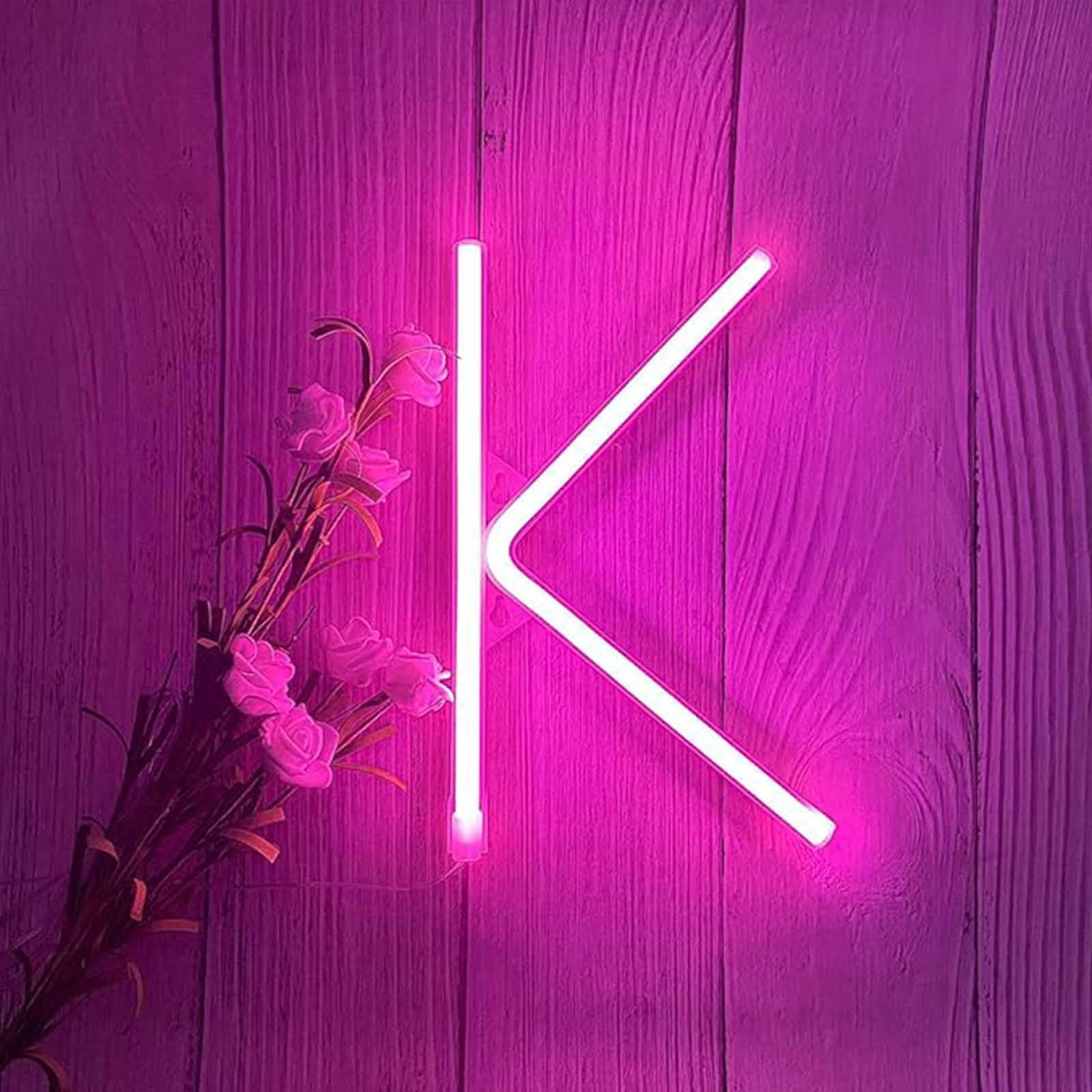 Pink Glow Neon Letters with USB/Battery Power Customizable LED Sign for Home Office Wedding Backdrop Party Decor Gift for Her & Kids Room（Letters K) — image 1