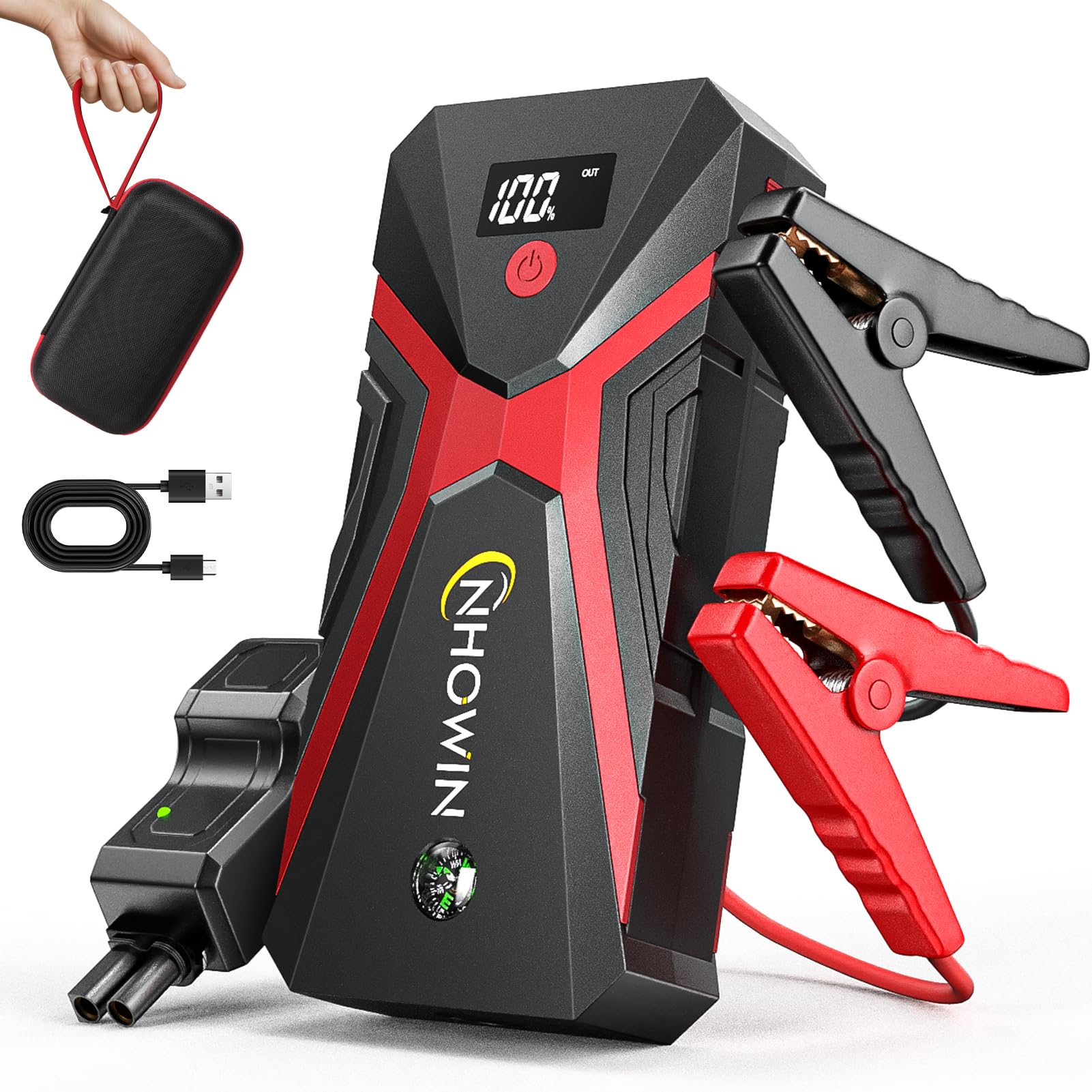 Battery Jumper Starter Portable 4000A 4 in 1 Function Jump Starter Up to 7 5L Gas 5 0L