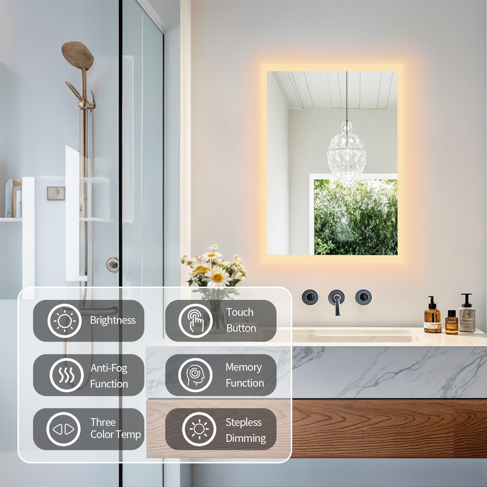 LUVODI Espejo LED de baño retroiluminado: espejo rectangular de tocador de 28 x 20 pulgadas