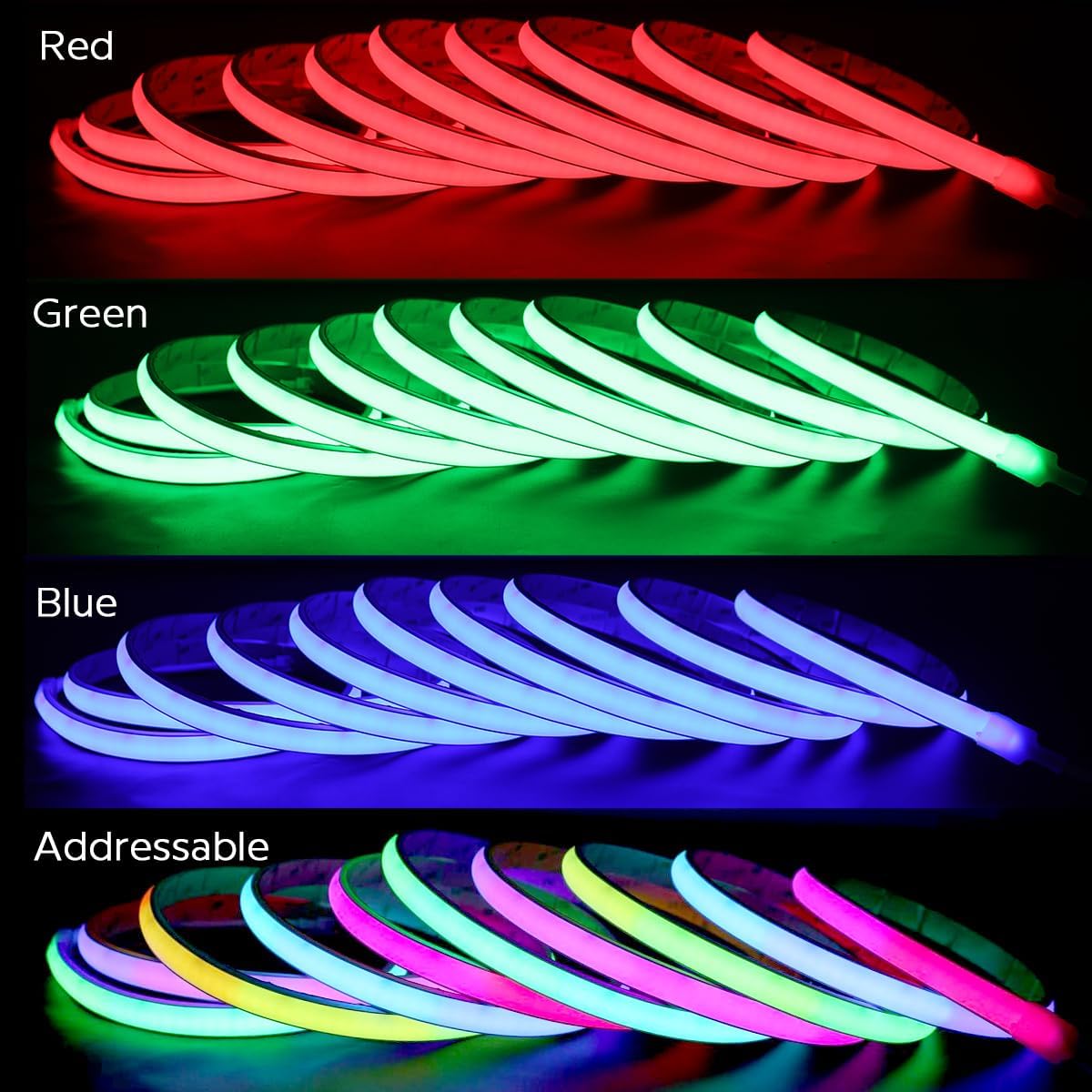 Waterproof Programmable RGB Color-Changing Neon LED Strip Light, DC24V 16.4Ft Soft Touch Flexible WS2811 Addressable COB Silicone Rope Light for Indoor & Outdoor Use