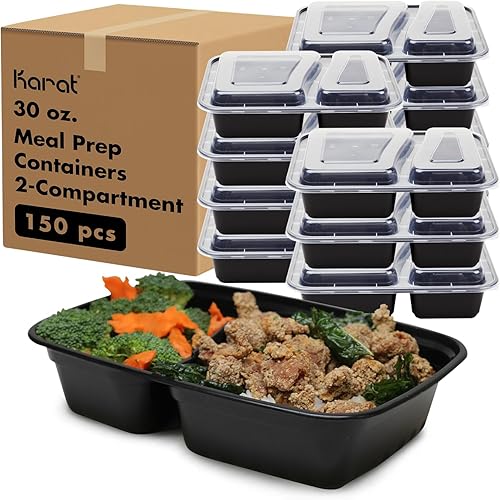 Karat im-fc1030b-2C 38oz PP Moldeo por inyección microondas contenedores de alimentos con tapas transparentes 2compartimentos rectangular negro