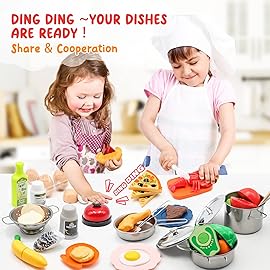 Kids Pretend Play Kitchen Accessories Set, 38Pcs Stainless Steel Play Pots Pans Sets for Kids, Toy Cookware Cooking Utensils Play Food Dish Toddler Kitchen Playset Gifts for Boys Girls