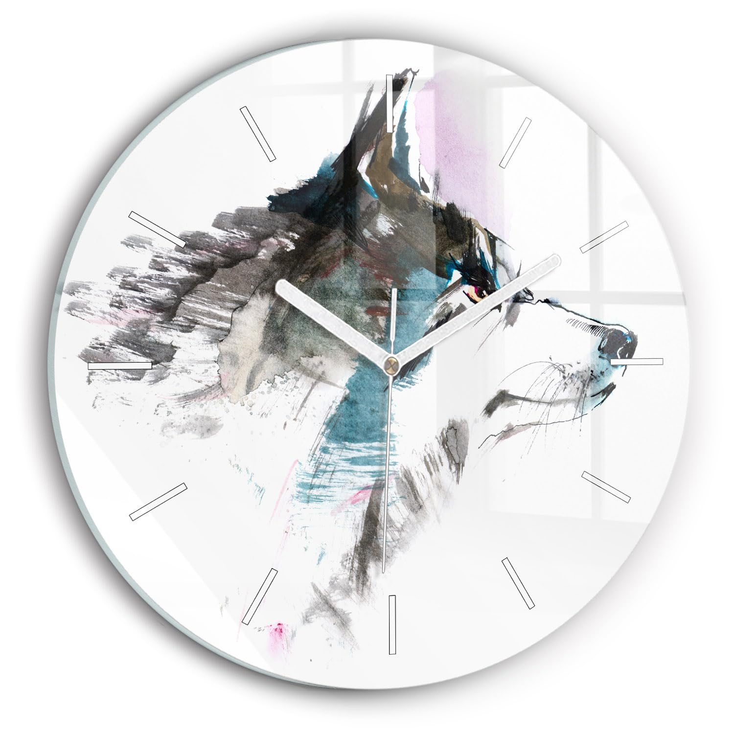 Horloge en Verre Silencieuse Wallfluent 30 cm - Pendule Moderne Loup
