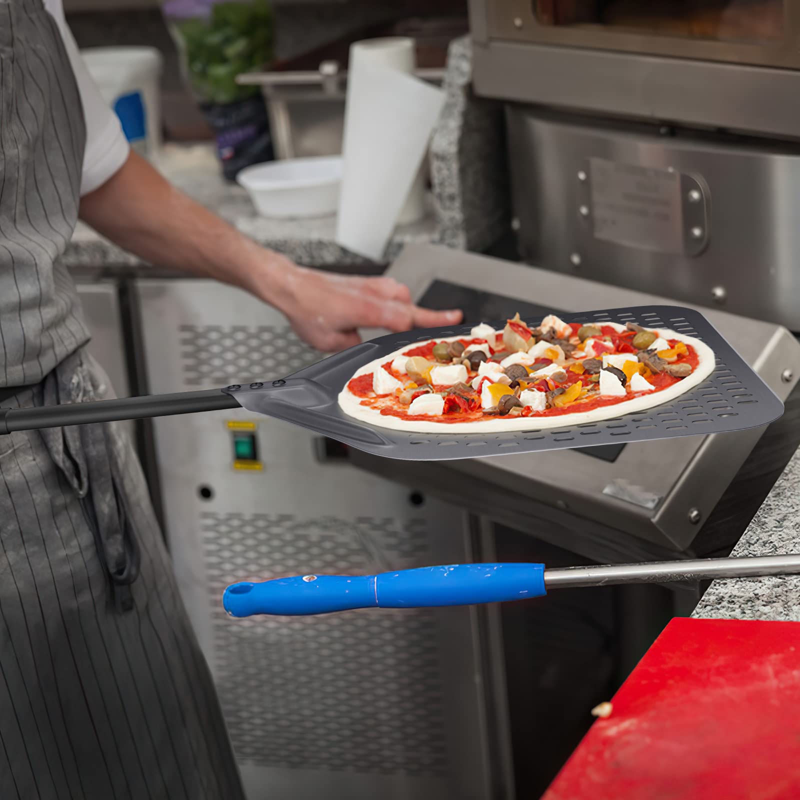Pala per pizza perforata, 33 x 38,1 cm, professionale in alluminio anodizzato, spatola per pizza commerciale, 76,2 cm