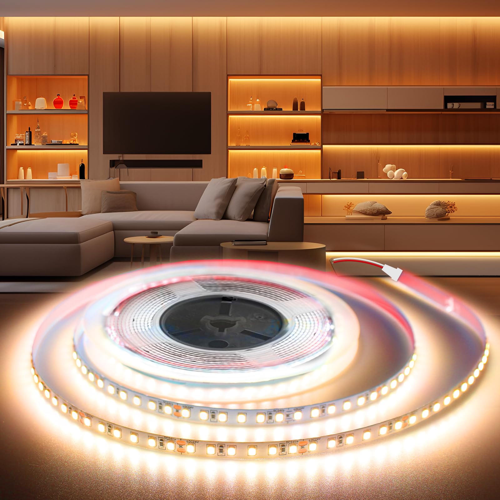 BRIMETI LED Streifen 12V Selbstklebend LED Strip 5M 3000K Warmweis 5MM Breite 120LEDs/M, Flexibel Licht Band Leiste DIY IP20, für TV, Beleuchtung Schlafzimmer(ohne Netzteil)
