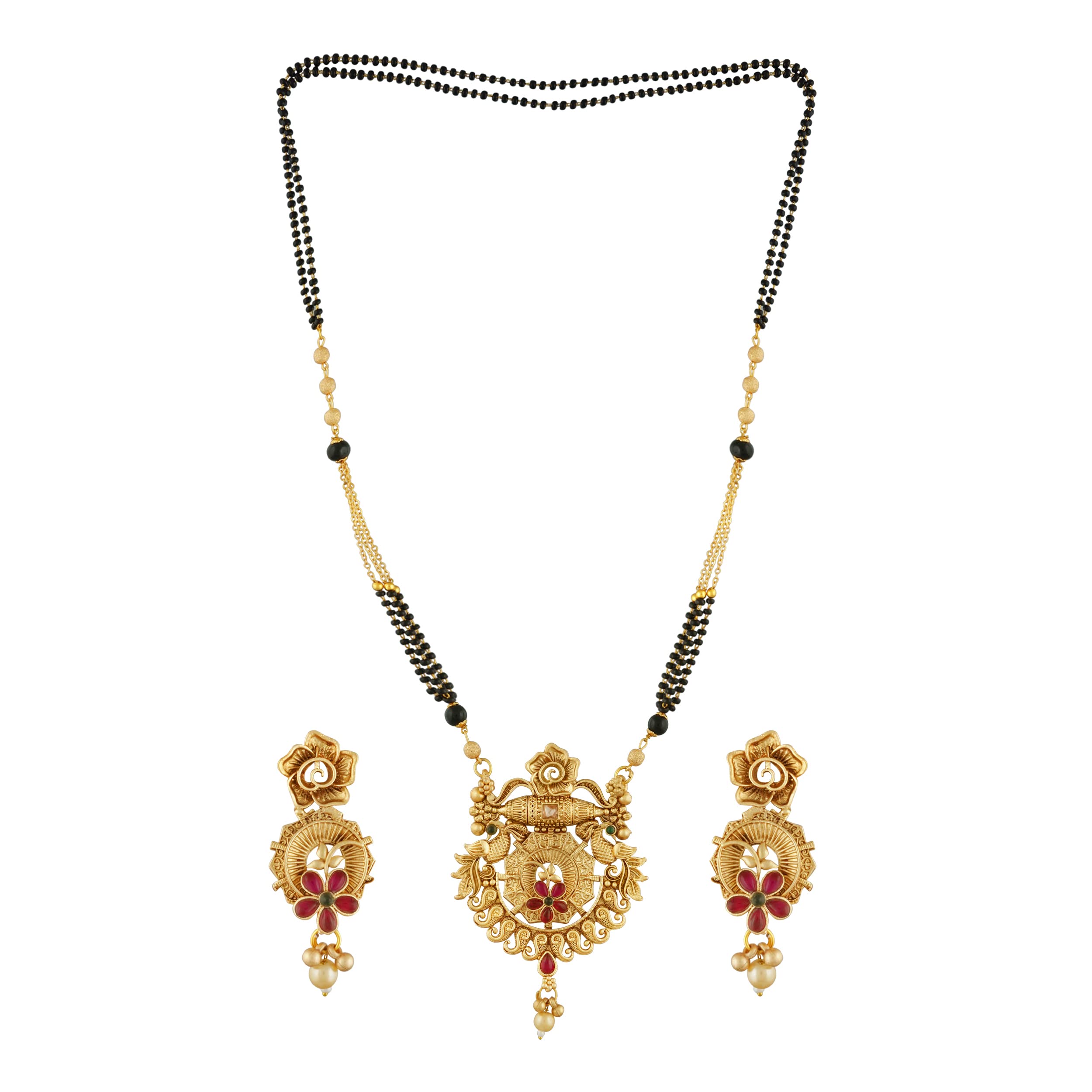 Mansiyaorange Black Beads Matte Gold Multicolor Red Green South Indian Temple Theme Mangalsutra Nallapusalu/Mangalsutra/Tanmaniyas With Earrings For Women(24 Inch Long) (B0C1SCNC46) Amazon Price History, Amazon Price Tracker