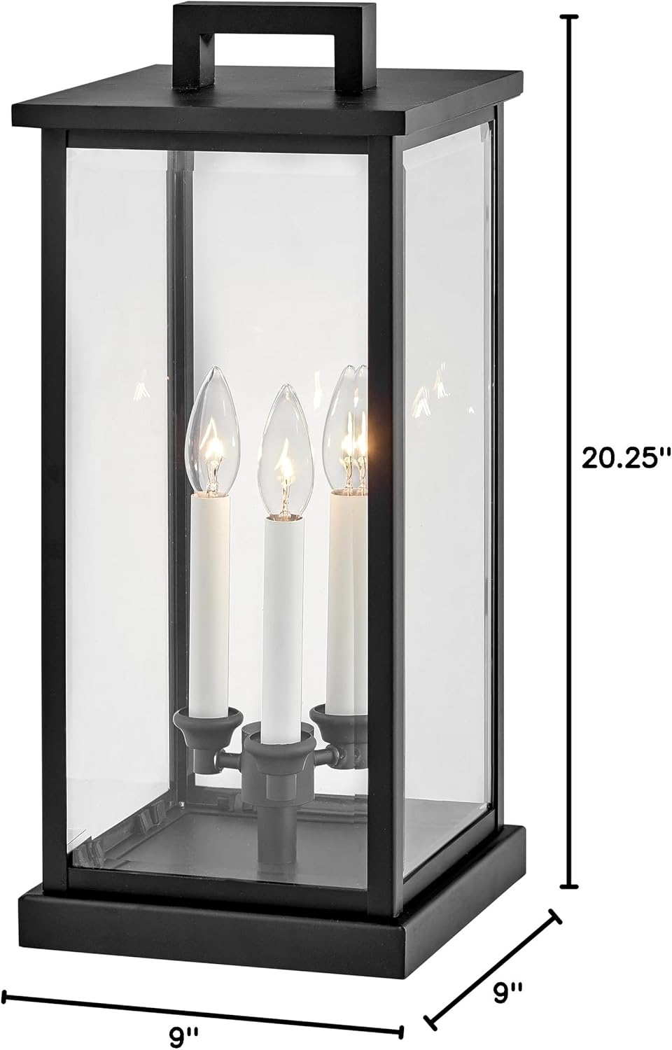 Hinkley Weymouth Medium Three Light 12V Outdoor Large Pier Mount Lantern – Estate Series, Aluminum, Candle Sleeves, Rectangular, Clear Beveled Glass, LV Bulbs Included – Black Finish