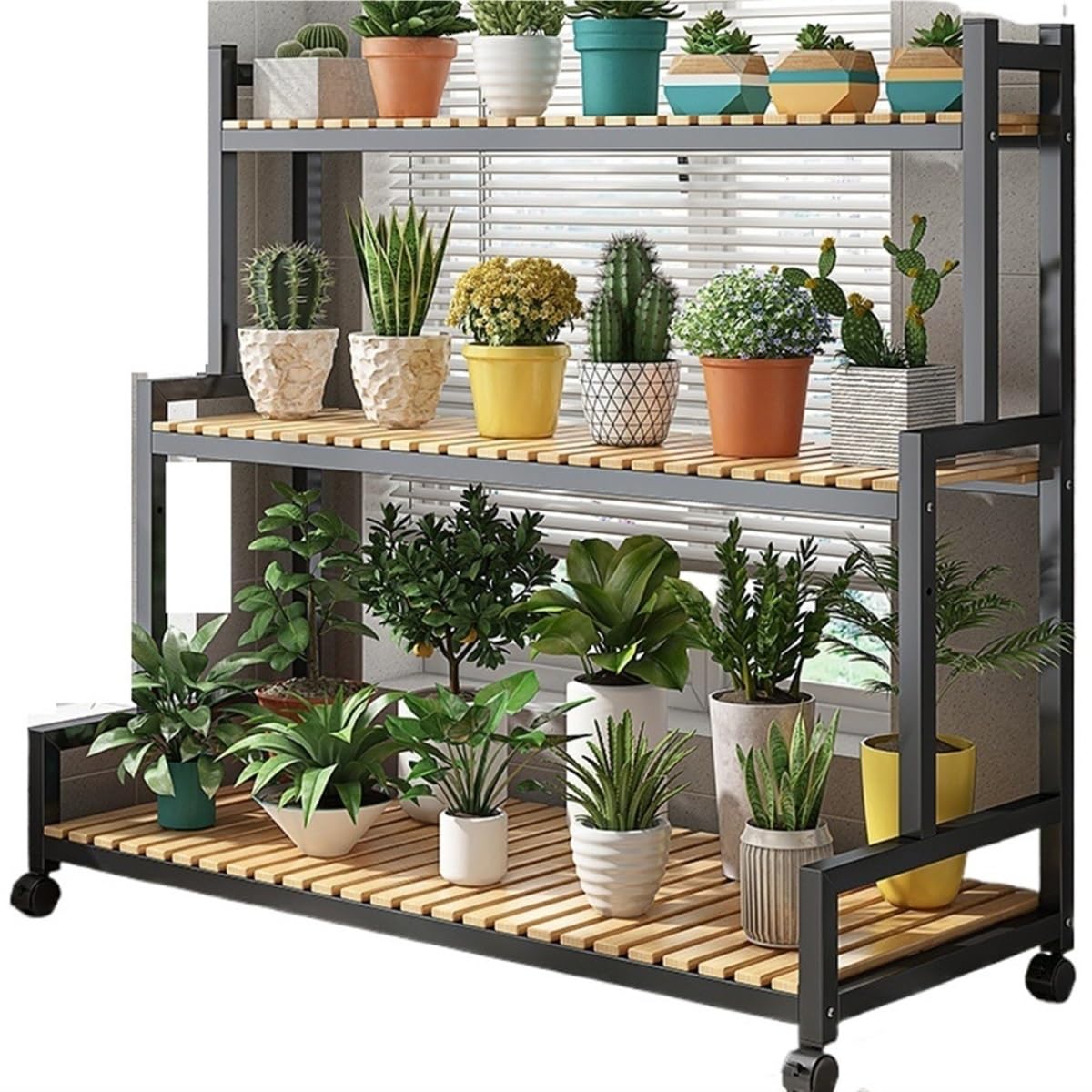 CVdrtyED Plant Stand Shelf Storage Rack Plant Stand Adjustable Flower Potted Ladder Holder With Wheel Flowers Rack