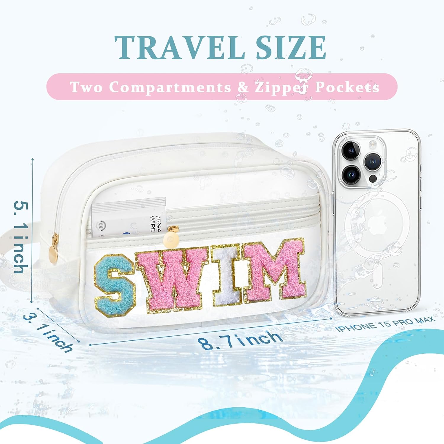 COSHAYSOO Clear SWIM Bag Waterproof Valentines Grab Bag Gifts for Women Teen Girls Swimmer Team Coach, Swimming Pool Accessories Organizer Transparent Makeup Toiletry Bag Beach Travel Cosmetic Pouch