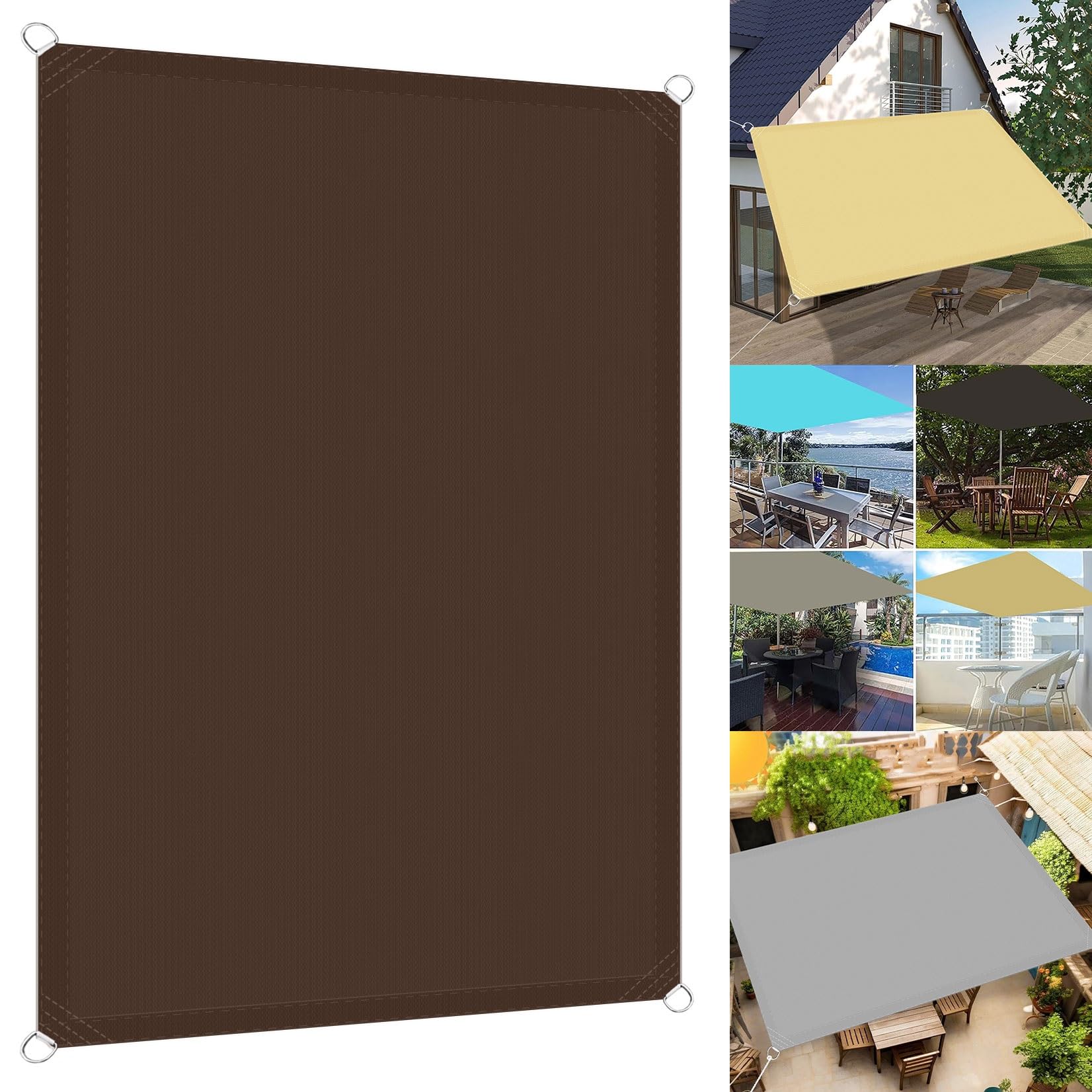 KLGFBDC 5.5x5.5m Rectangular Sun Shade Sail UV Protection Canopy Weatherproof Tarp for Outdoor Patio Terrace Camping Durable Brown Sun Protection Screen