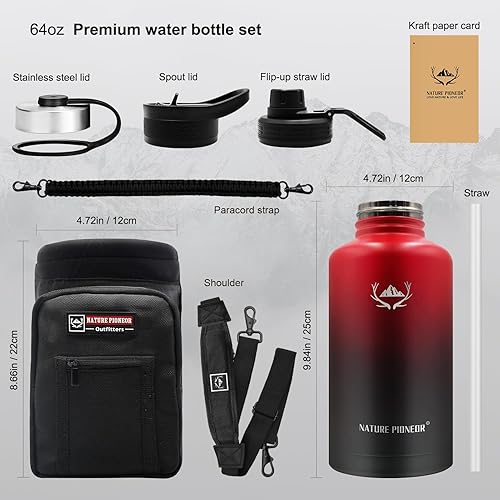 Miniatura 6 de NATURE PIONEOR Juego de botellas de agua aisladas al vacío de 64128 onzas con soporte de transporte, jarra de acero inoxidable de grado alimenticio